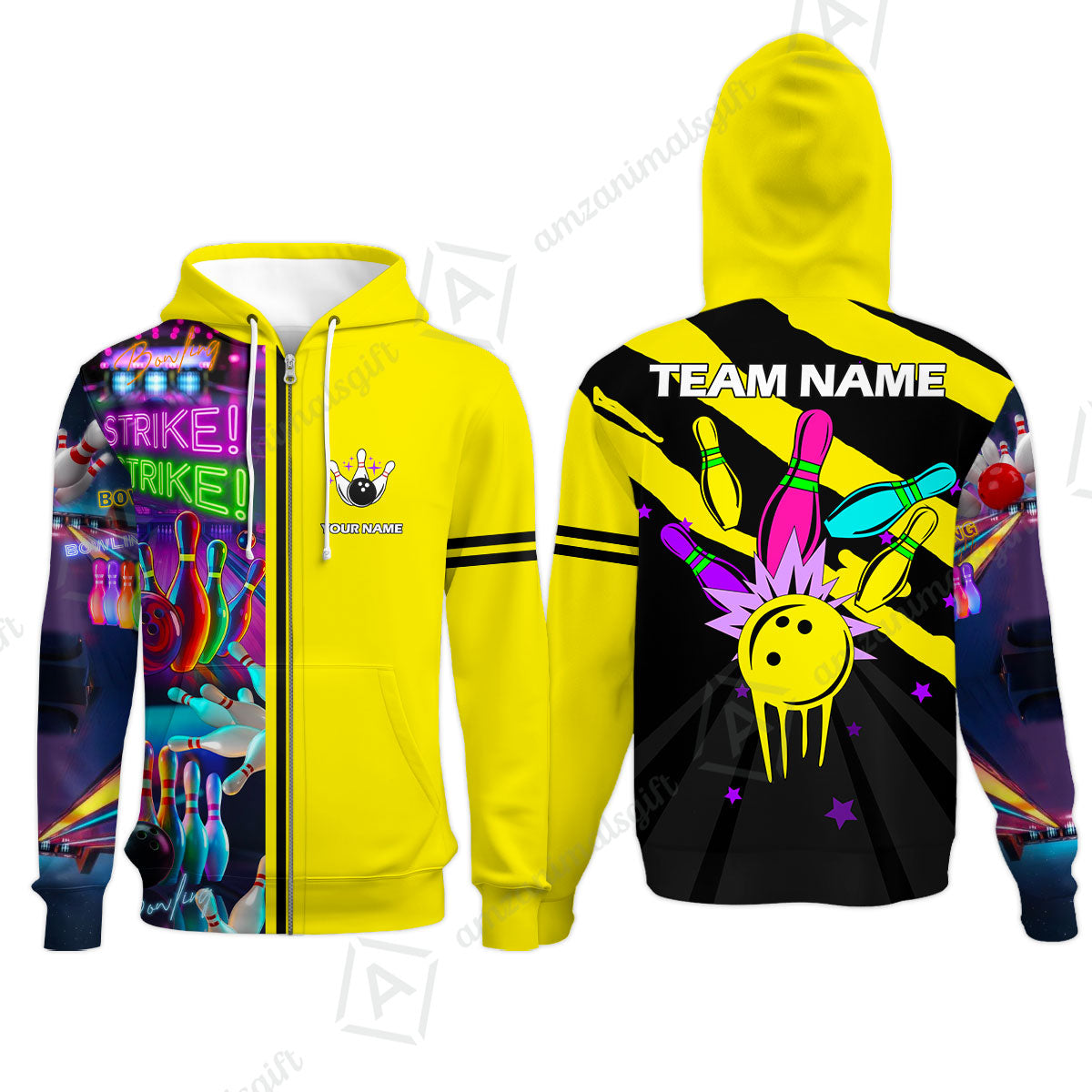 Custom Bowling Team Jersey Neon Bowling Strike Polo Shirts, Bowling Team Uniforms, Personalized Name And Team Name