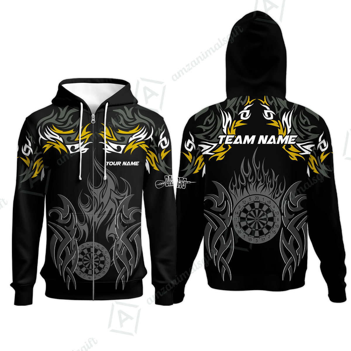Customized Darts Zip Hoodie, Dartboard Fire Flame Darts Zip Hoodie Multicolor Team Style, Jersey for Darts Players