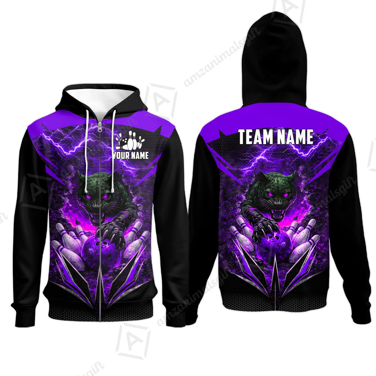 Custom Bowling Jersey Polo Shirt, Electric Panther Bowling, Personalized Name & Team Name