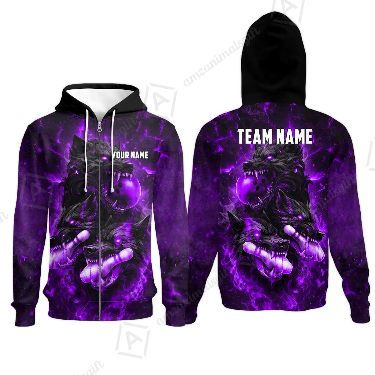 Custom Bowling Jersey Polo Shirt, Dark Fantasy Hellfire Werewolf, Custom Bowling Jersey Team Shirt For Players With Name & Team Name
