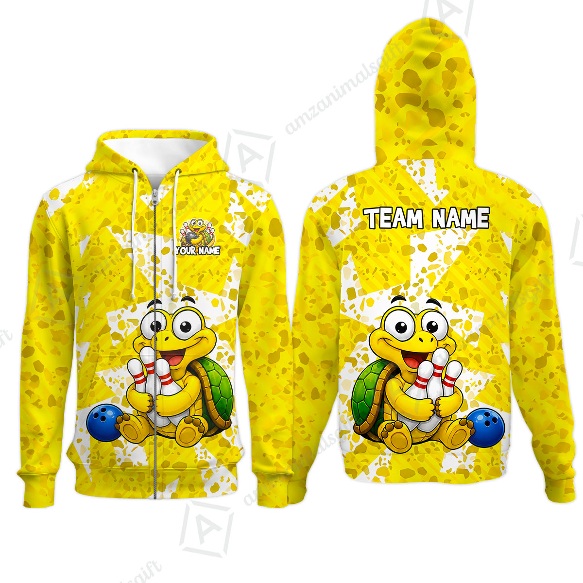 Custom Bowling Jersey Polo Shirt, Cute Turtle Holding Pins, Personalized Name And Team Name