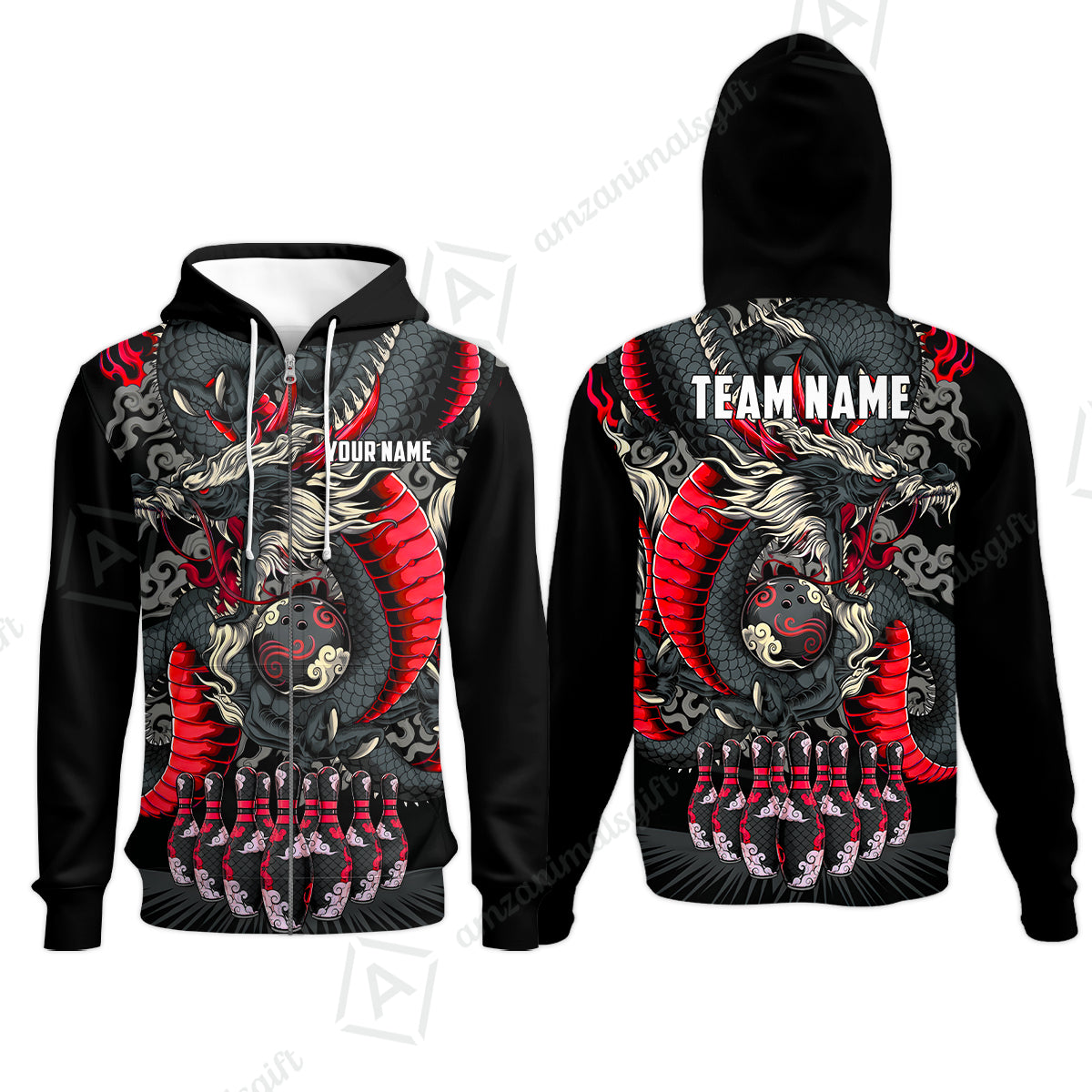 Custom Bowling Jersey Polo Shirt, Oriental Jade Dragon & Classic Clouds, Custom Bowling Jersey Team Shirt For Players With Name & Team Name