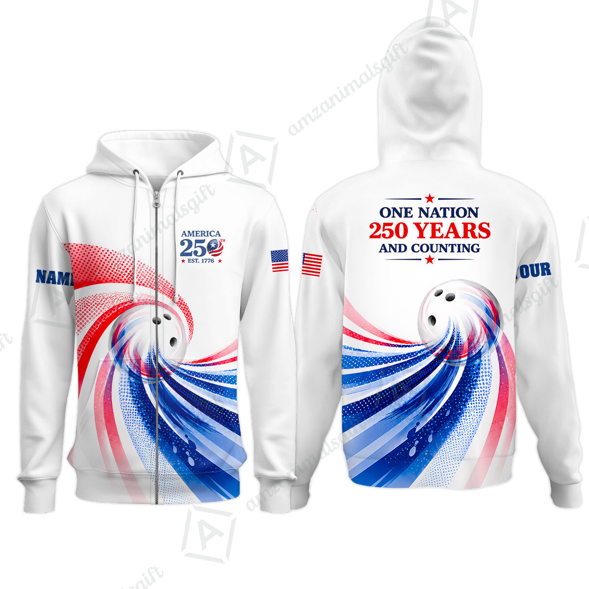 Custom Bowling Jersey Polo Shirt, One Nation 250 Years And Counting, Personalize Name and Team Name