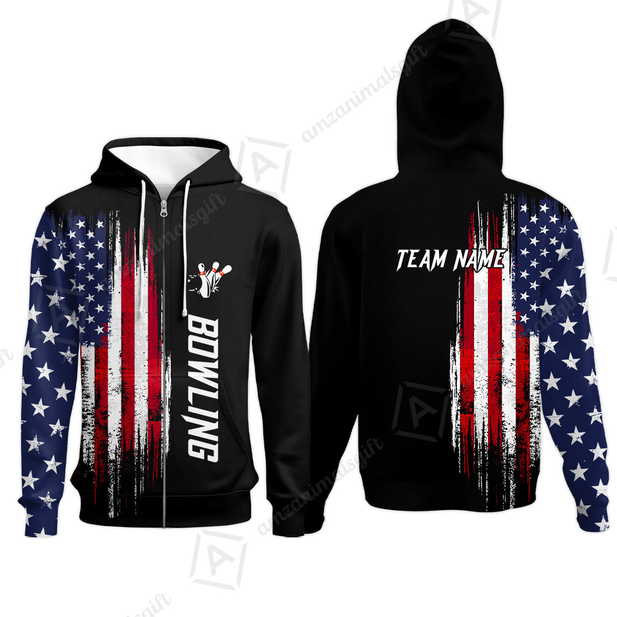 Personalized Polo American Flag Bowling Black Shirt, Bowling Jersey Shirt For Tournament Team Men Women Bowlers