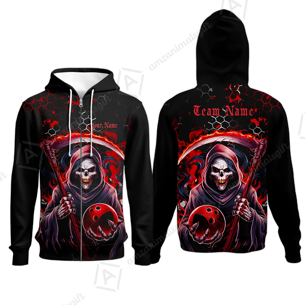 Custom Bowling Jersey Polo Shirt, Red Reaper, Personalized Name And Team Name