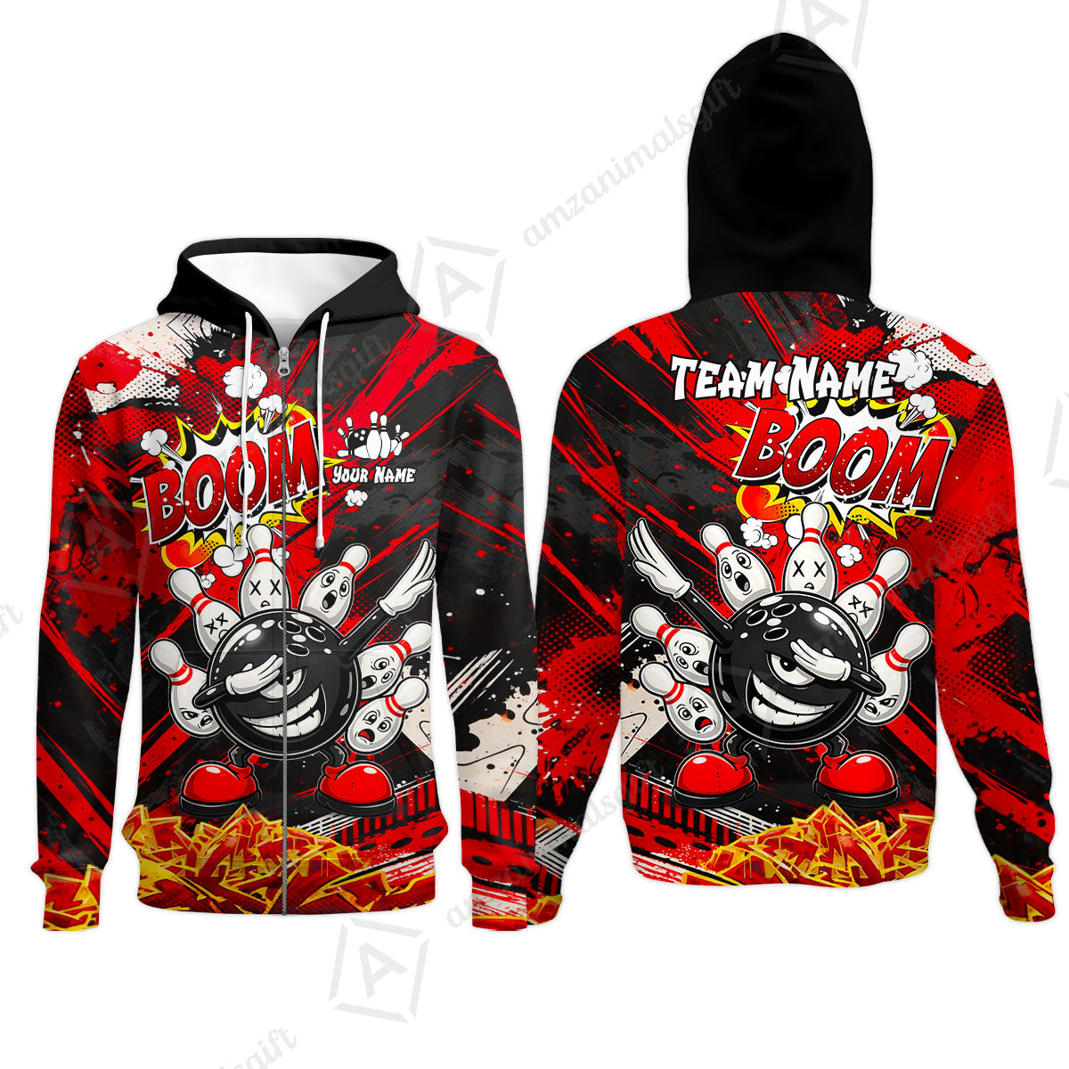 Customized Bowling Unisex Polo Shirt, Boom Bowling Angry Ball Screaming Pins, Personalized Name And Team Name For Bowlers