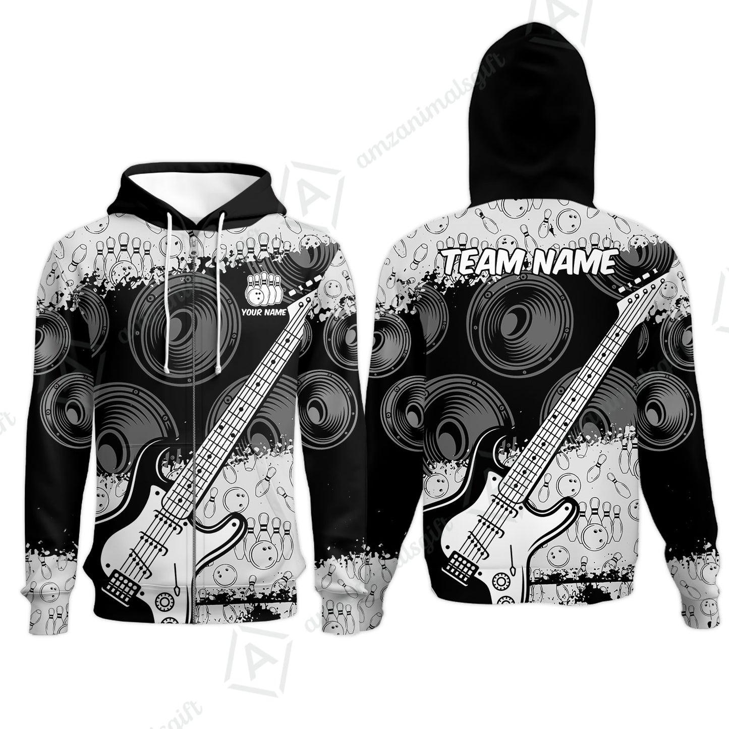 Customized Bowling Unisex Polo Shirt, Guitar Speaker Bowling, Bowling Uniform - Personalized Name Team Name For Bowlers