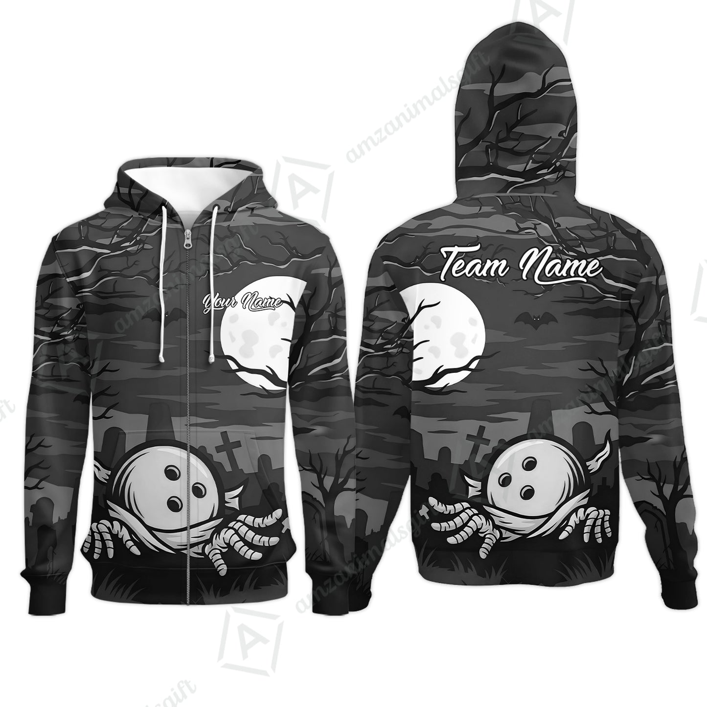 Customized Bowling Shirt, Bowling Halloween Mummy, Personalized Polo Shirt For Players With Name & Team Name