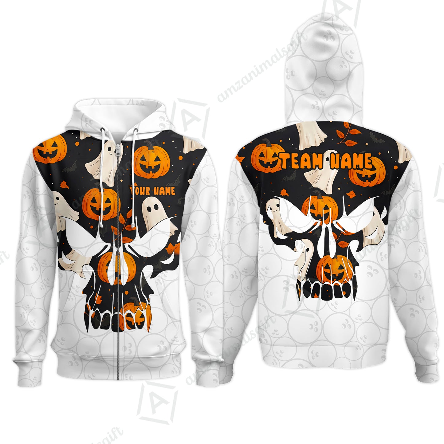 Custom Bowling Jersey Polo Shirt, Halloween Pattern Skull, Custom Bowling Jersey Team Shirt For Players With Name & Team Name