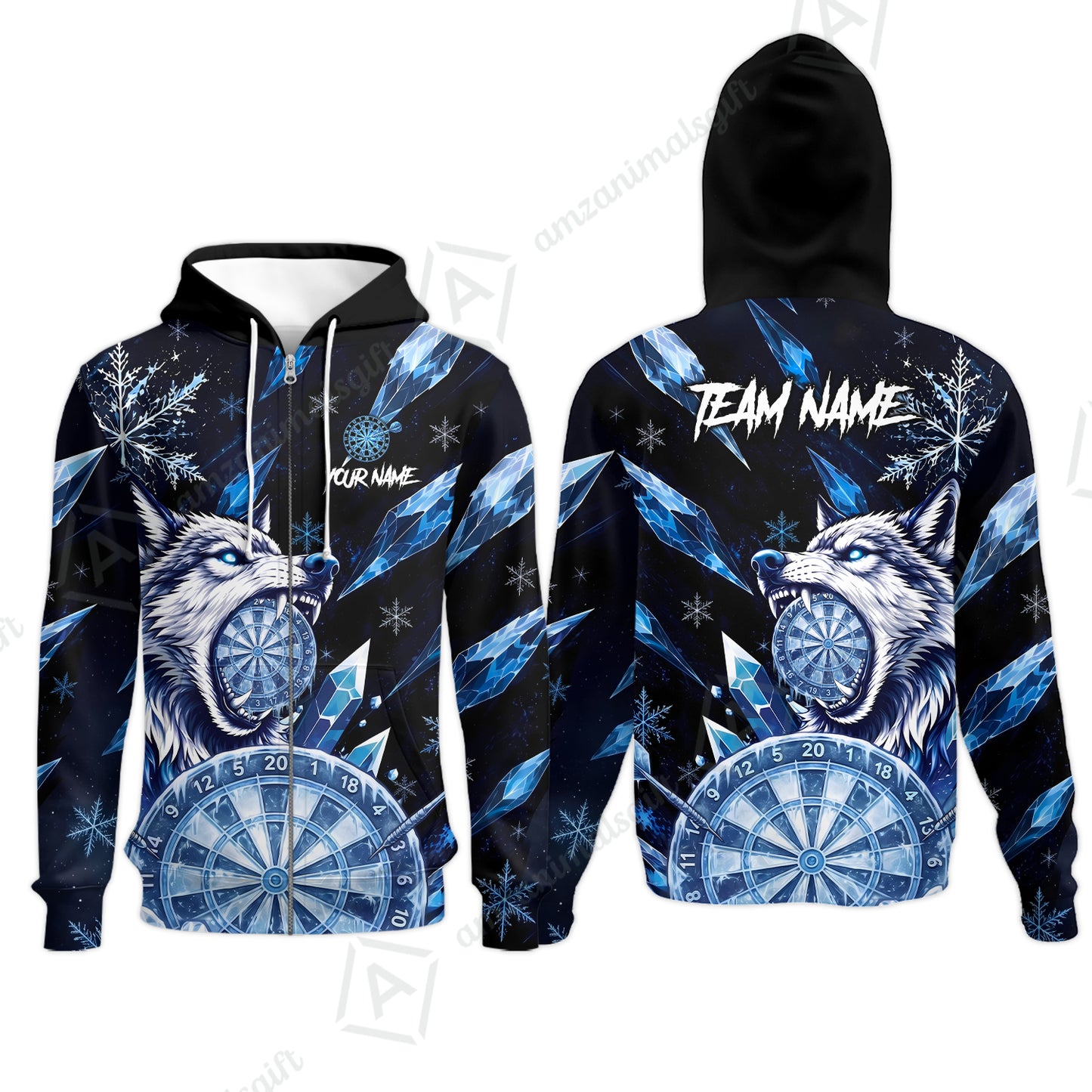 Customized Ice Wolf Crystal Winter Mascot Darts Jersey, Personalized Name And Team Name For Players