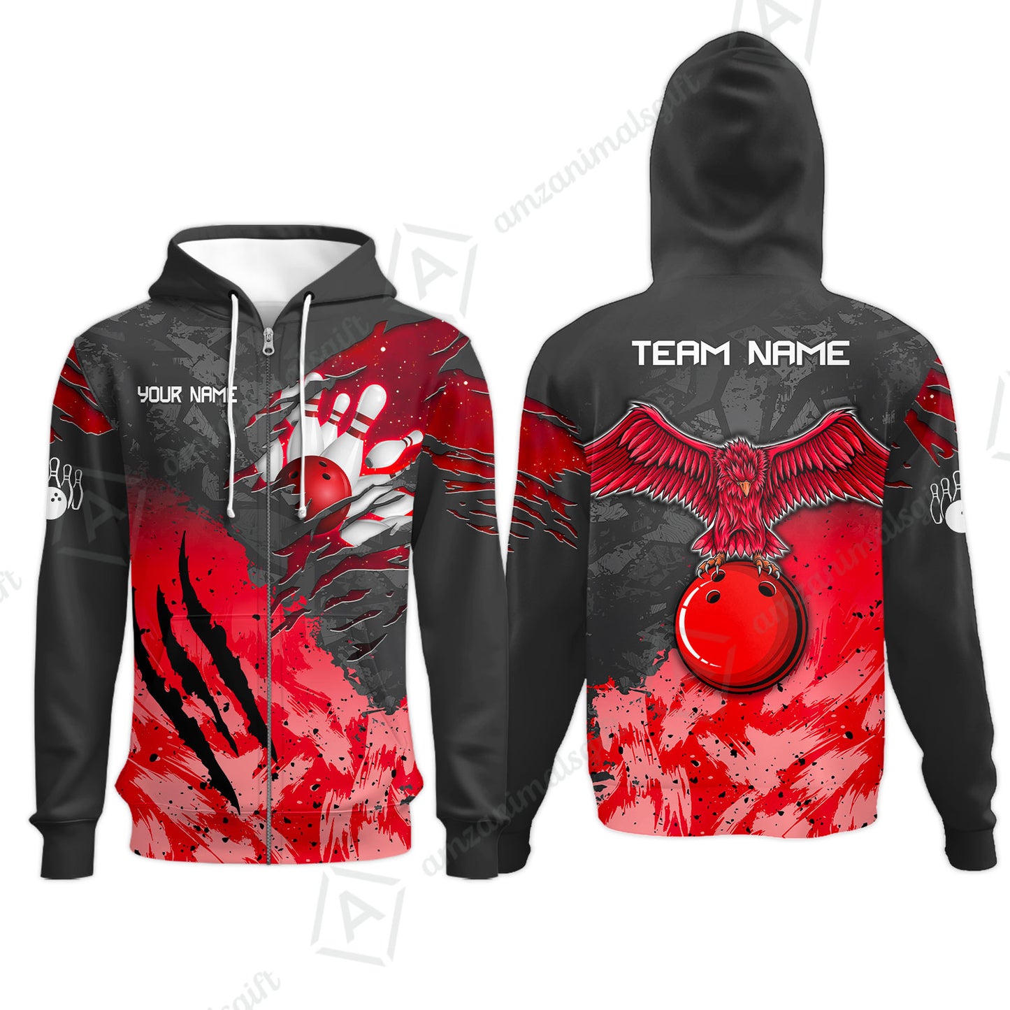 Zip Hoodie||Red