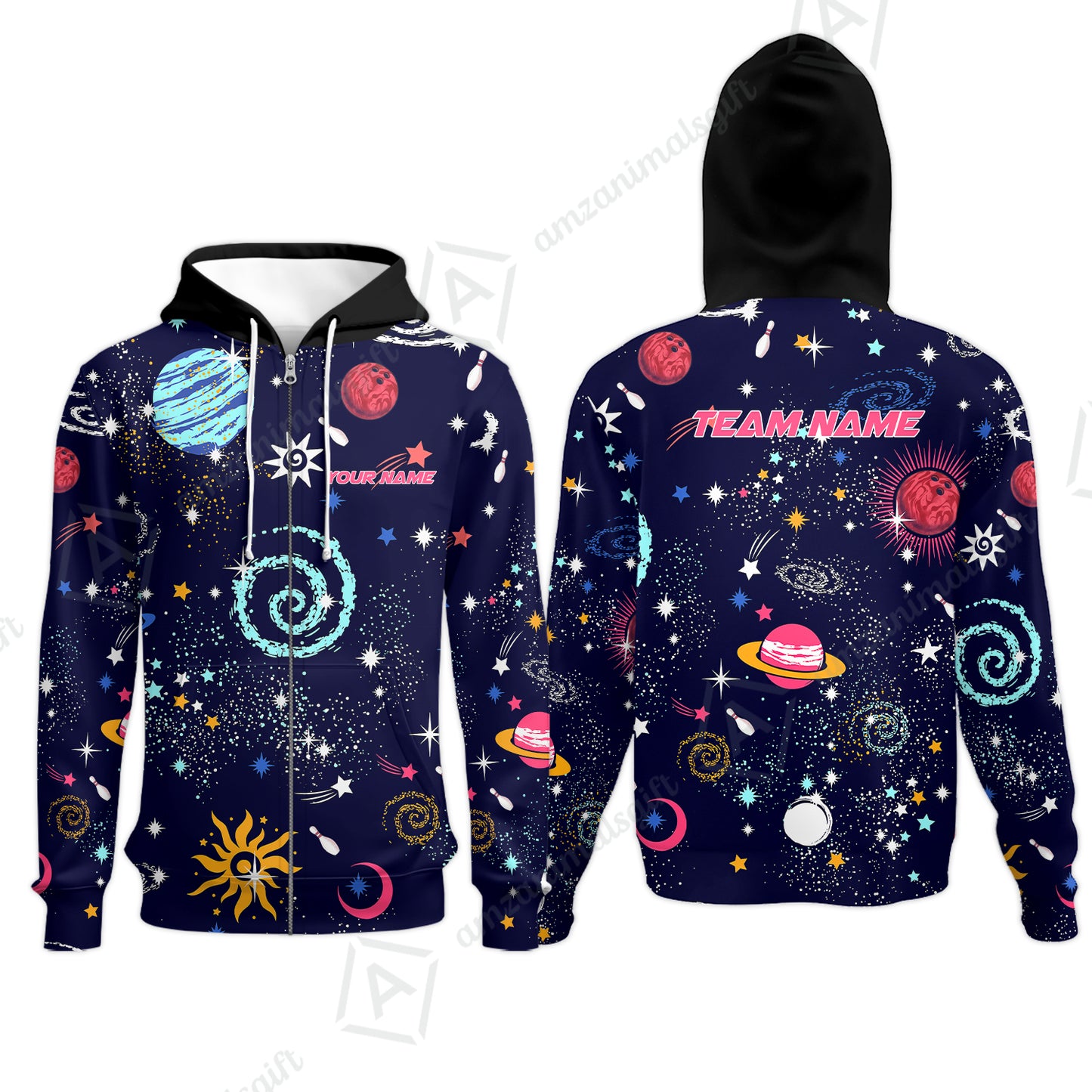 Custom Bowling Jersey Polo Shirt, Galaxy Pattern Shirt, Custom Bowling Jersey Team Shirt For Players With Name and Team Name