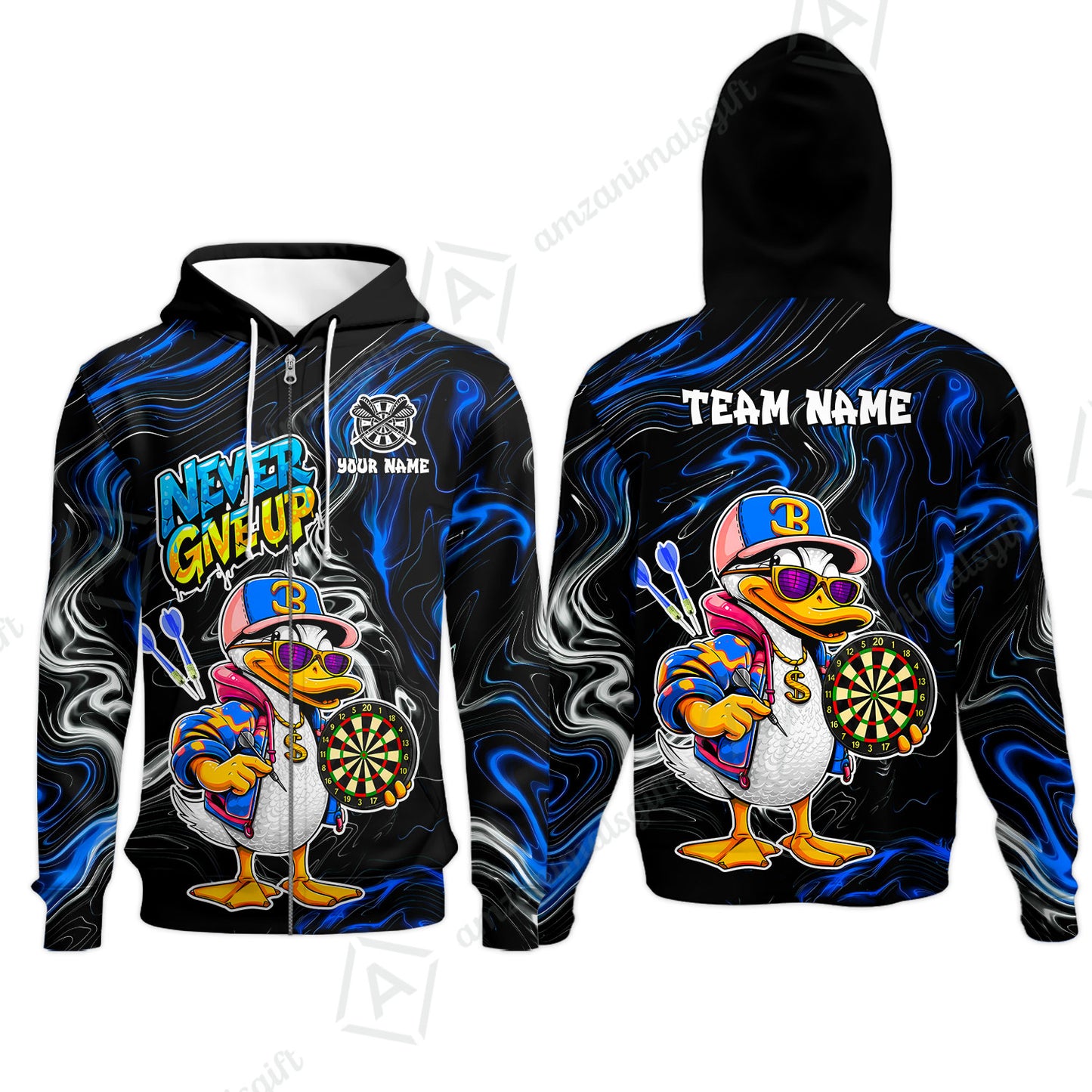 Customized Darts Team Jersey, Duck Never Give Up, Personalized Darts Name And Team Name