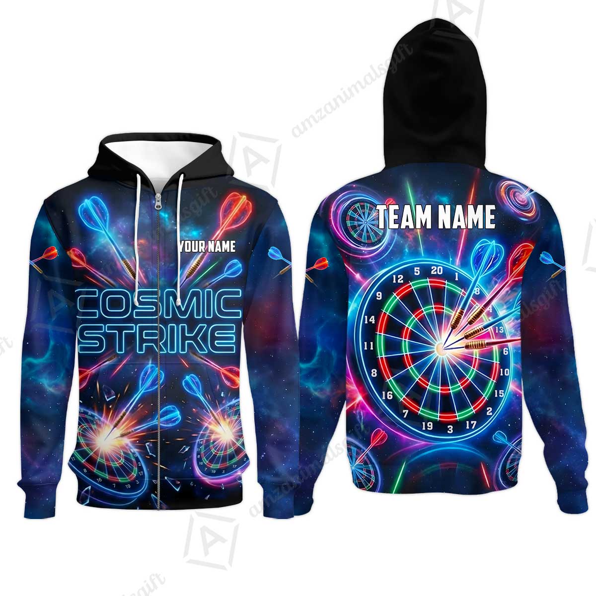 Custom Darts Team Jersey, Personalized Neon Galaxy Strike Darts Polo Shirt For Players With Name & Team Name