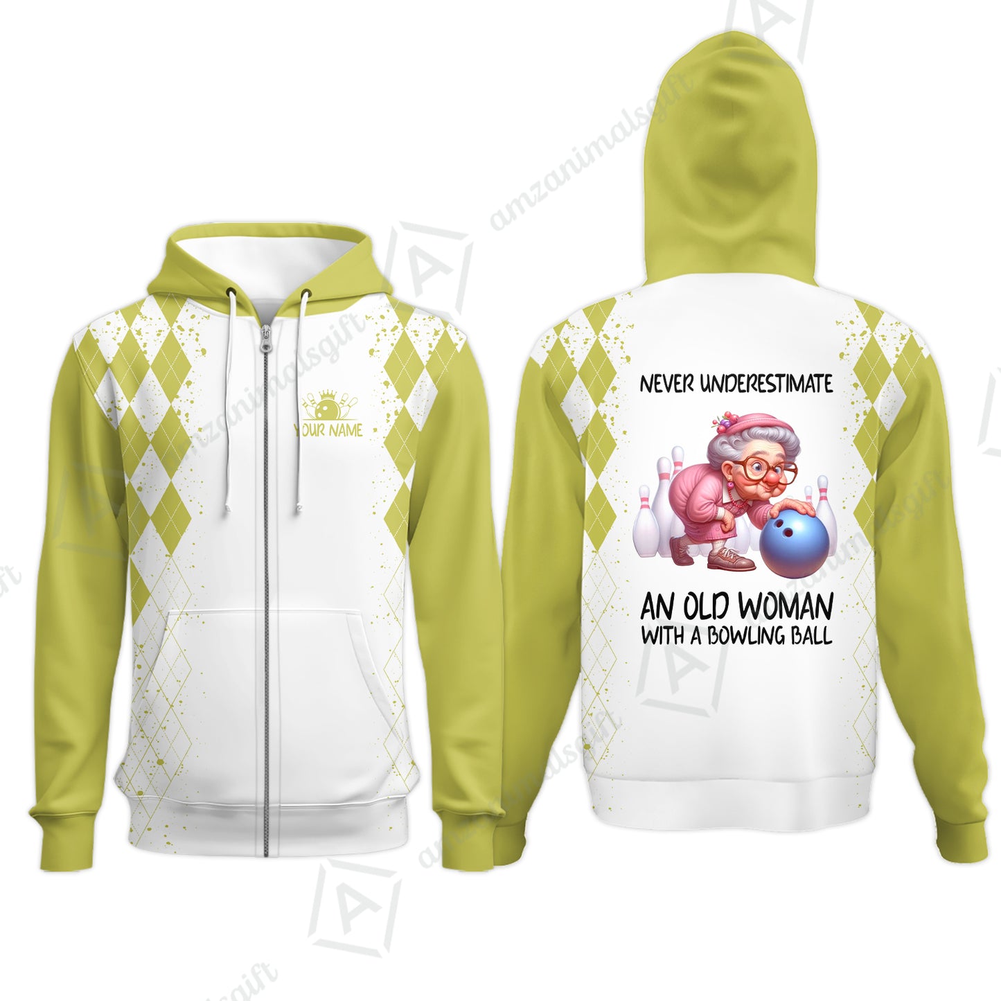 Custom Bowling Jersey Polo Shirt, Never Underestimate An Old Woman With A Bowling Ball, Personalized Name & Team Name