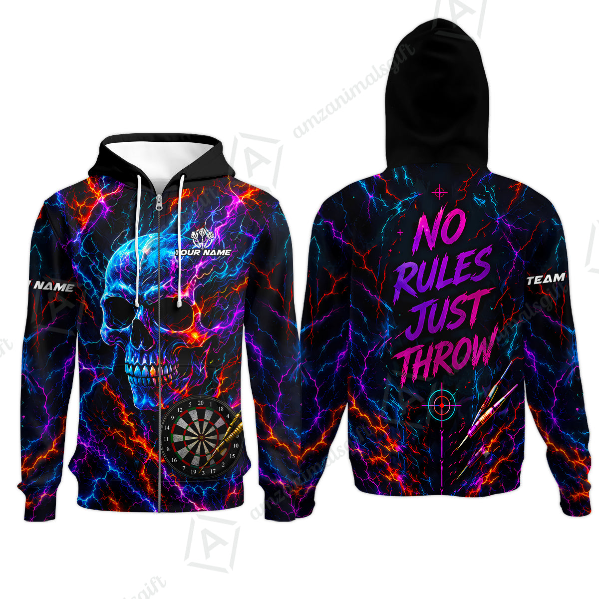 Customized Neon Skull - No Rules Just Throw Darts Jersey, Personalized Name And Team Name For Players