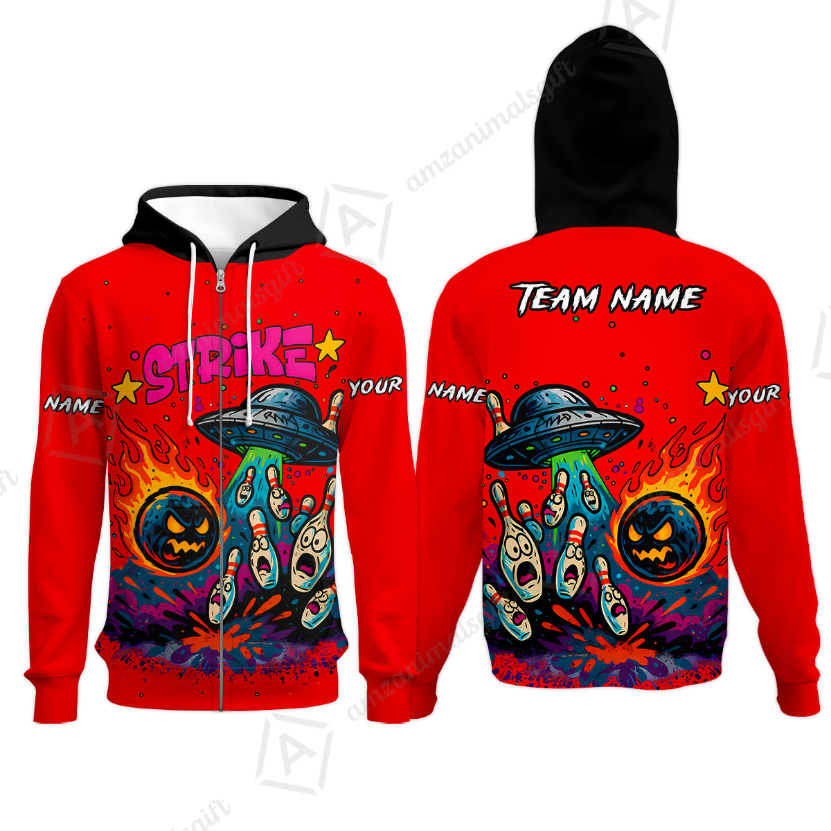 Zip Hoodie||Red