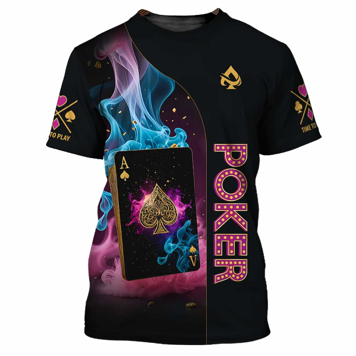 Customized Poker Shirt, Poker In Iridescent Galaxy Stardust With Dark Pink Shirts, Perfect Outfit For Poker Players