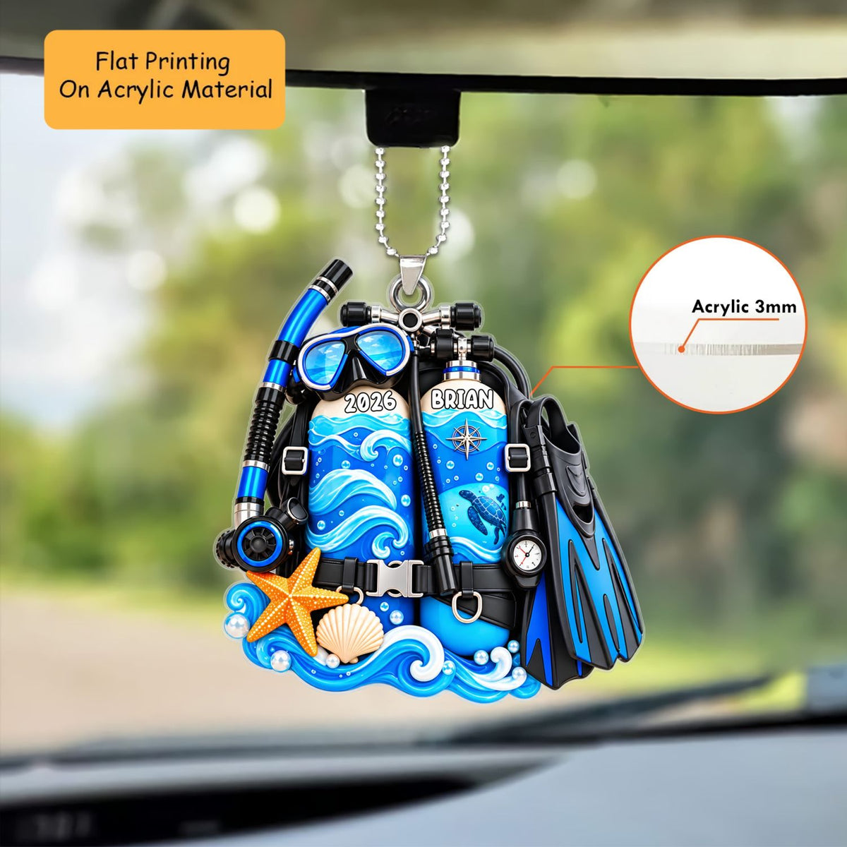 Personalized Scuba Diving Christmas Flat Printed Acrylic Ornament, Scuba Diving Things, Custom Ornament Christmas Gift, Keychain Scuba Diving, Car Ornament Scuba Diving