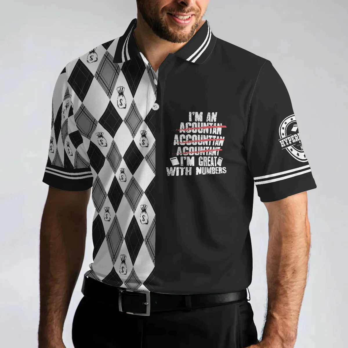 Accountant Men Polo Shirt, Argyle Pattern Accountant, I'm An Accountant I'm Great With Numbers Shirt - Gift For Men, Accountant - Amzanimalsgift