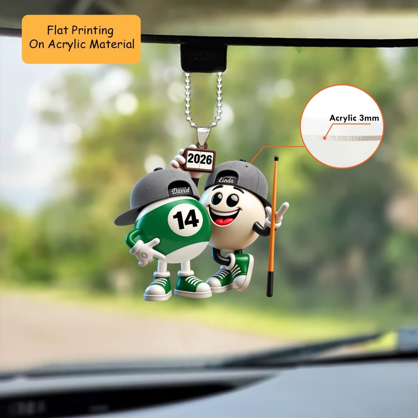 Personalized Billiards Christmas Ornament, Cute Pool Ball Couple With Caps, Custom Ornament Christmas Gift, Keychain Billiards, Car Ornament Billiards