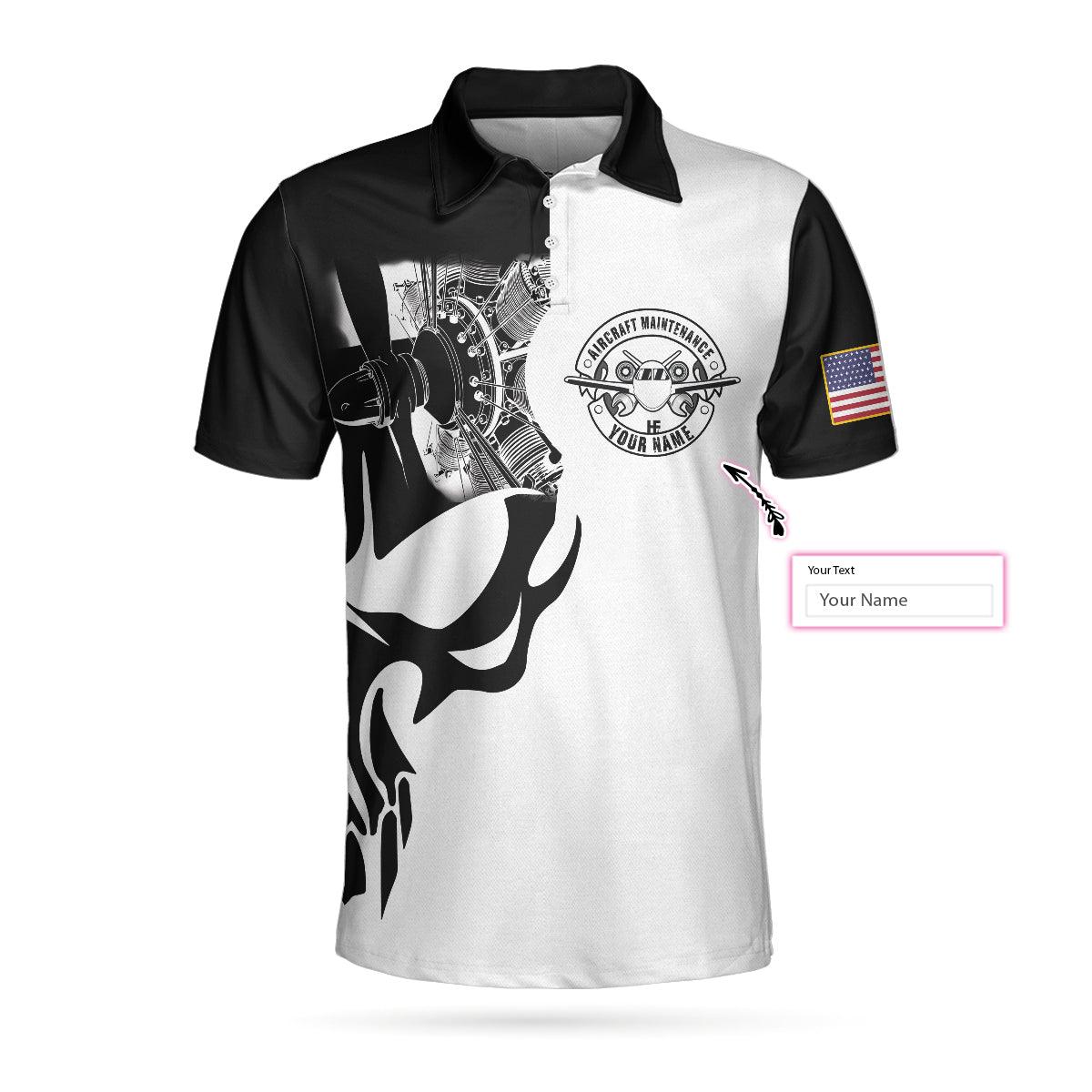 Aircraft Mechanic Customized Name Men Polo Shirt, Personalized Skull American Flag Mechanic Polo Shirt For Men - Best Polo shirts Gift For Mechanic, Family, Friends - Amzanimalsgift