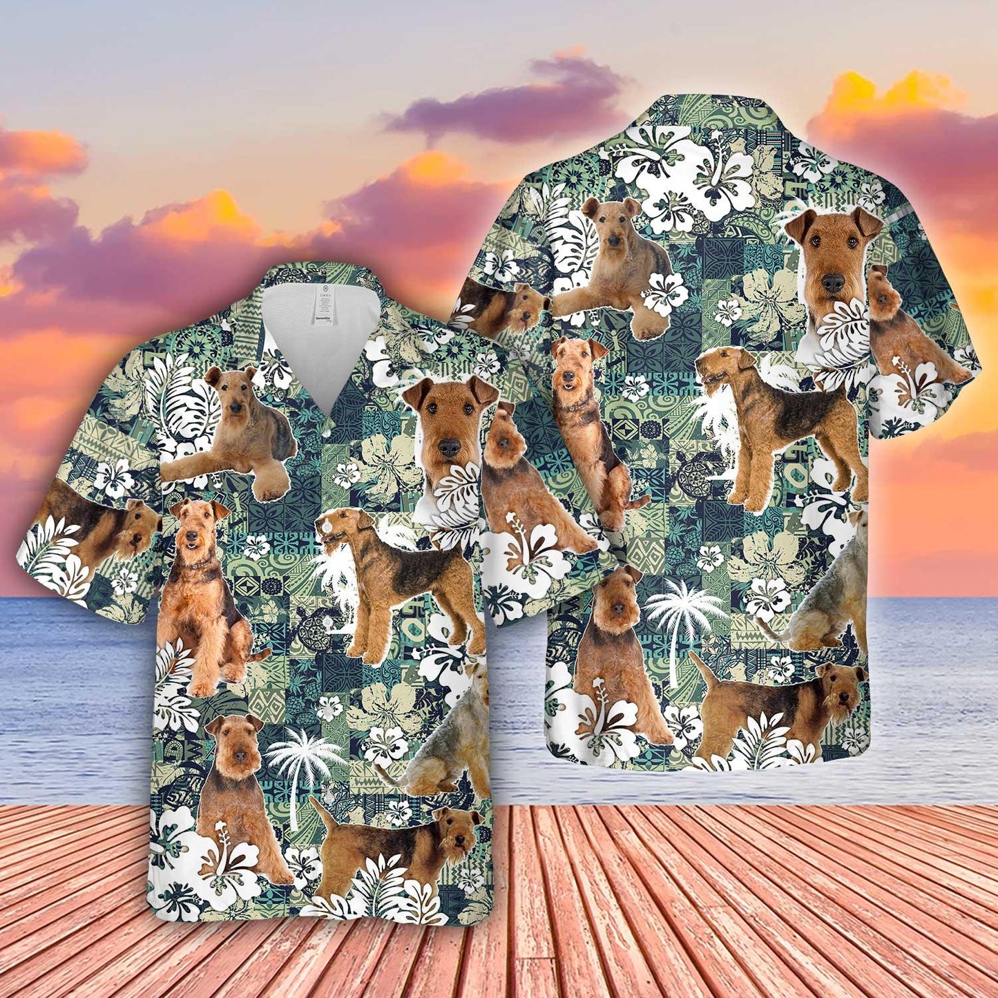 Airedale Terrier Hawaiian Shirt - Tropical Leaves Hawaiian Shirt For Summer - Perfect Gift For Men, Airedale Terrier Lovers, Dog Lovers - Amzanimalsgift