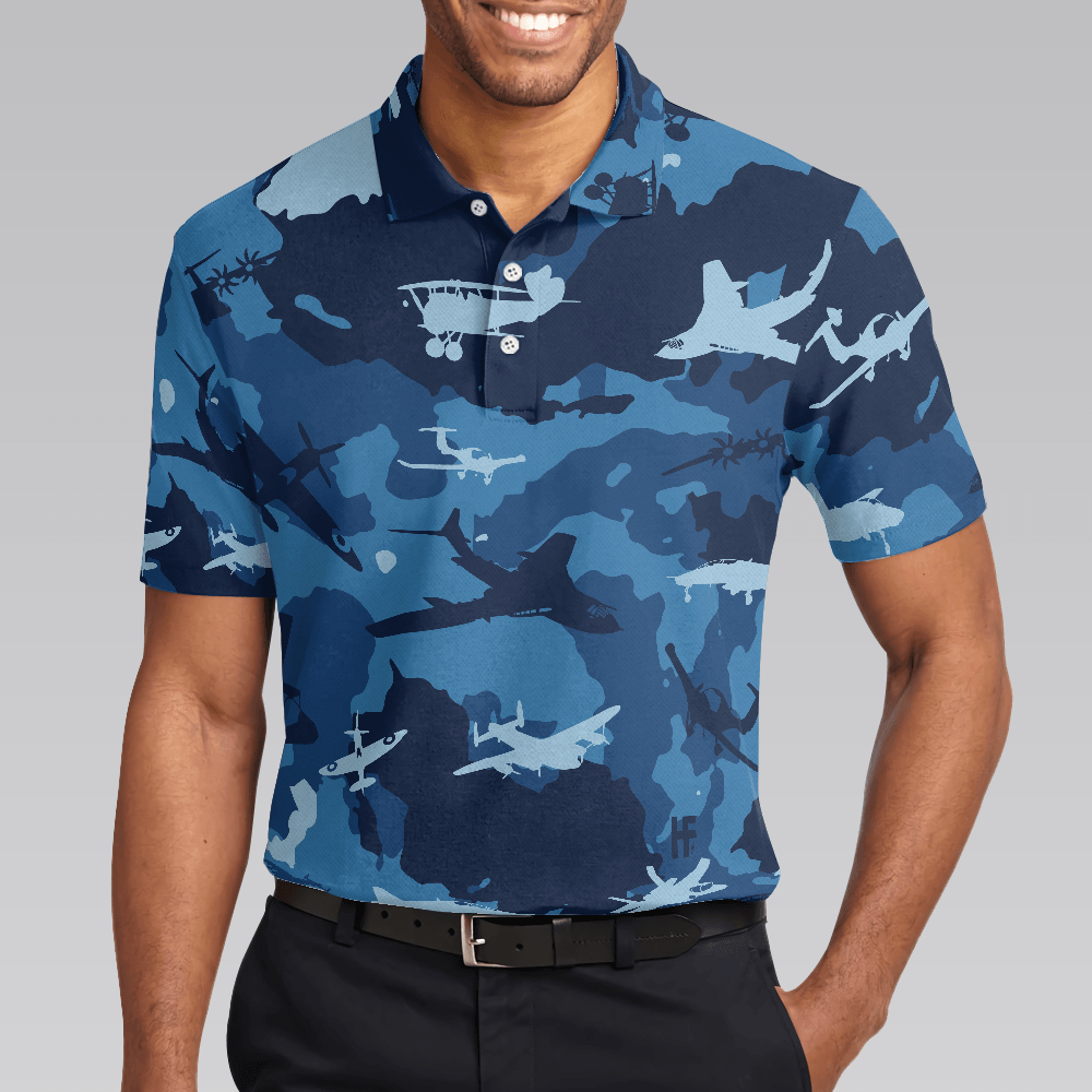 Army Men Polo Shirt, Aircraft Ocean Blue Camouflage Polo Shirt, Best Camo Shirt For Men - Best Gift For Army, Family, Friends - Amzanimalsgift