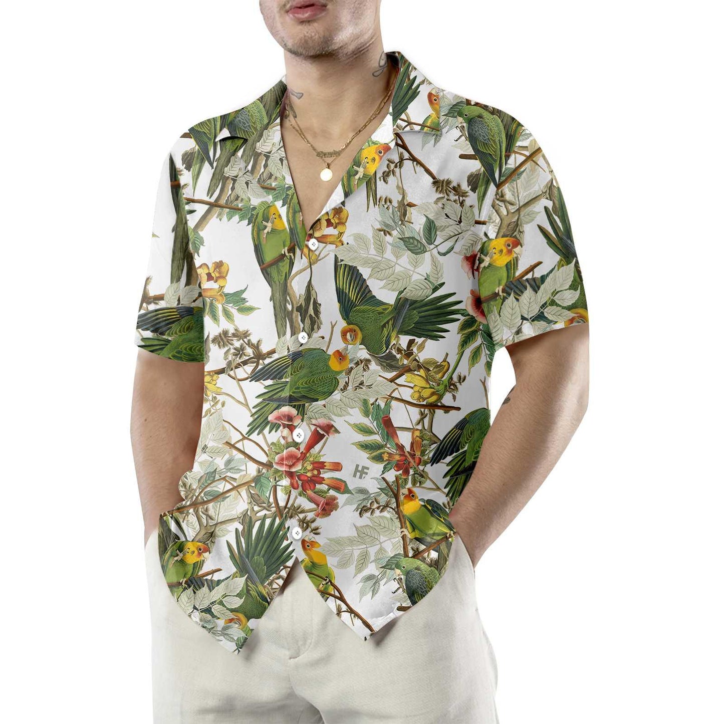 Audubon Carolina Parrot Hawaiian Shirt, Colorful Summer Aloha Shirts For Men Women, Perfect Gift For Husband, Wife, Boyfriend, Friend - Amzanimalsgift