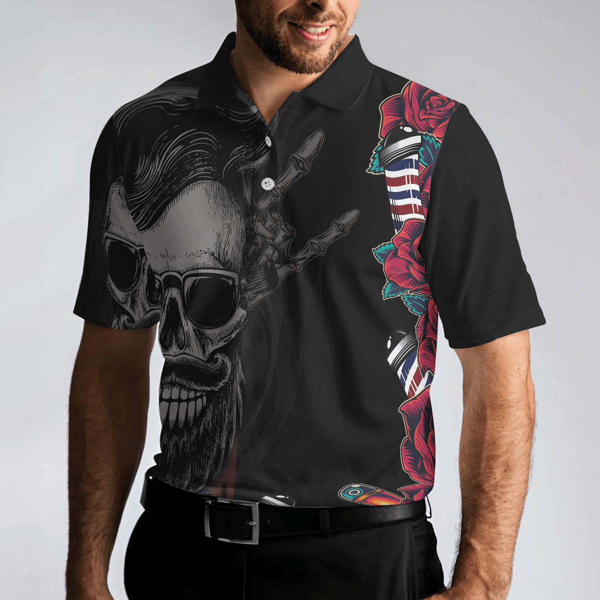 Barber Men Polo Shirt, Barber Shop For Gentleman, Rose & Skull Polo Shirt, Best Barber Shirt For Men, Barber - Amzanimalsgift
