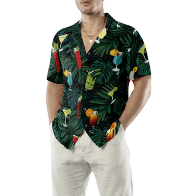 Bartender Hawaiian Shirt, Tropical Leaves Colorful Cocktails Aloha Shirt For Men - Gift For Bartender, Husband, Boyfriend, Family, Friends - Amzanimalsgift