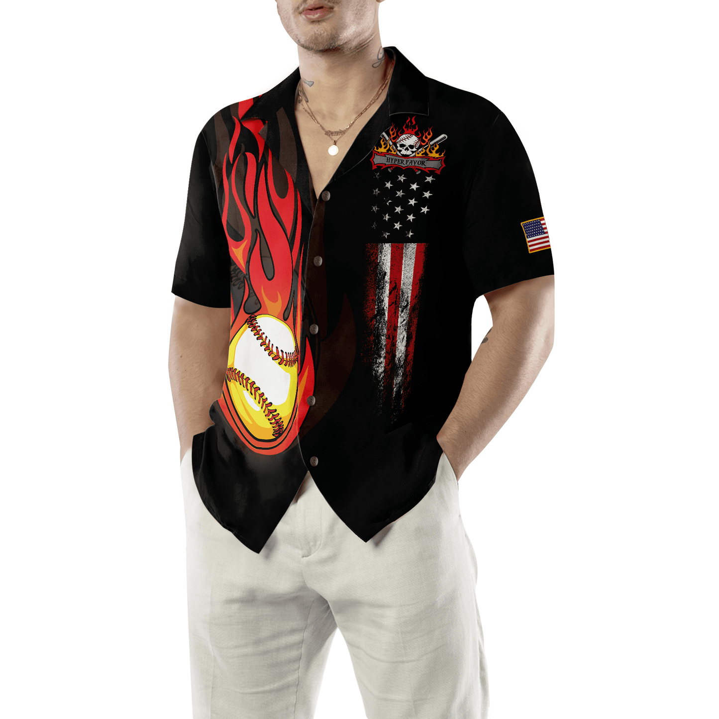 Baseball Flame American Flag Aloha Hawaiian Shirt For Summer, Colorful Hawaiian Shirt Outfit For Men Women, Friend, Team, Baseball Lovers - Amzanimalsgift