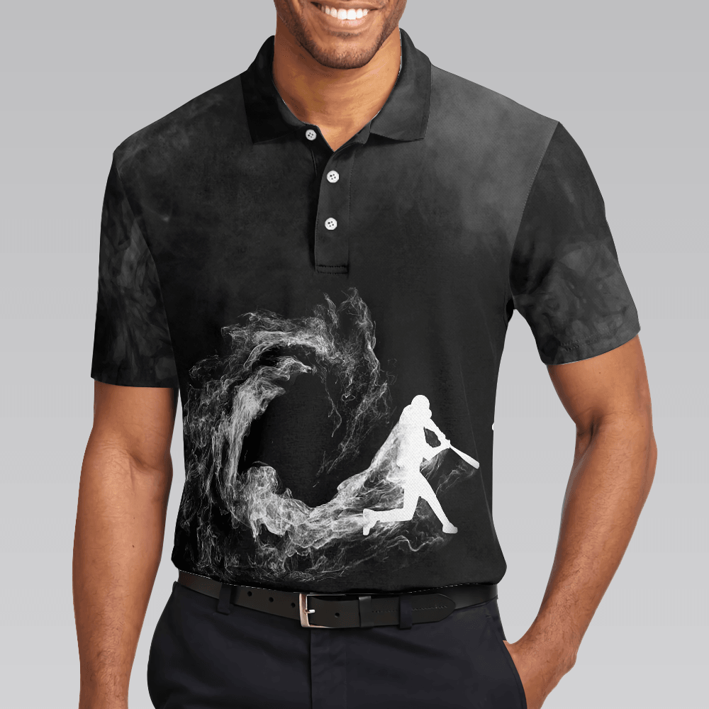 Baseball Men Polo Shirt, Baseball On Smoke Black Theme, Smoke Baseball Striker Player Polo Shirt, Best Baseball Shirt For Men, Gift For Baseball Lovers - Amzanimalsgift