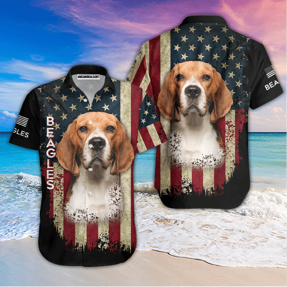 Beagle Dog American Flag Vintage Aloha Hawaiian Shirts For Men Women, 4th Of July Gift For Summer, Friend, Family, Independence Day, Dog Lovers - Amzanimalsgift