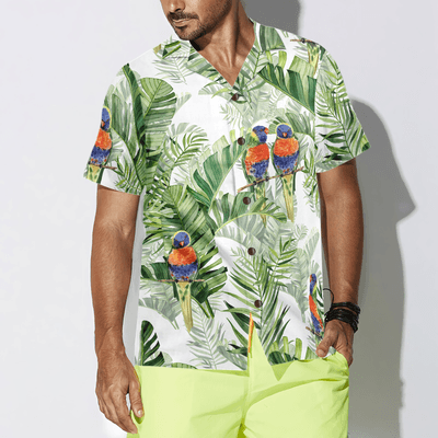 Beautiful Watercolor Parrots Hawaiian Shirt, Tropical Leaves Aloha Shirt For Men - Perfect Gift For Husband, Boyfriend, Friend, Family - Amzanimalsgift