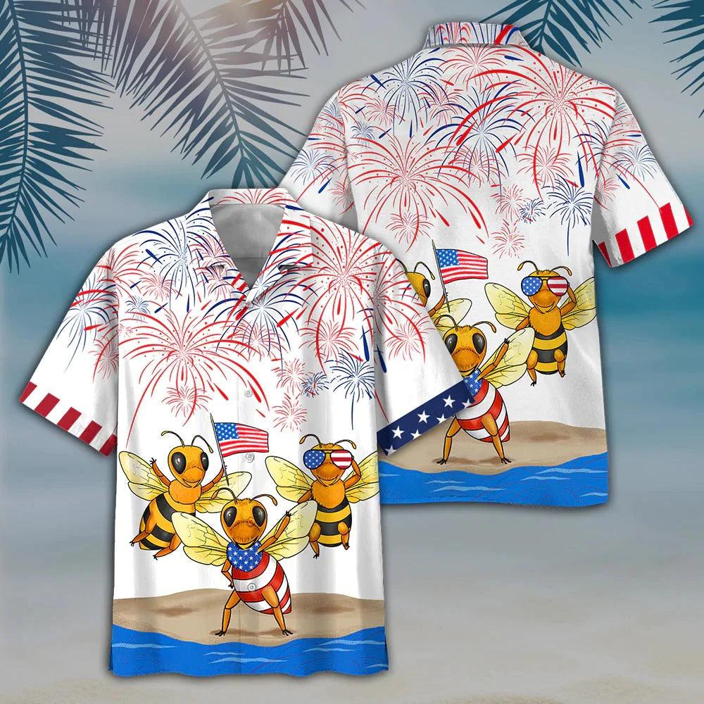 Bee Aloha Hawaiian Shirts For Summer, American Independence Day Aloha Hawaiian Shirt For Men Women, Funny 4th Of July Gift For Bee Lovers, Friend - Amzanimalsgift