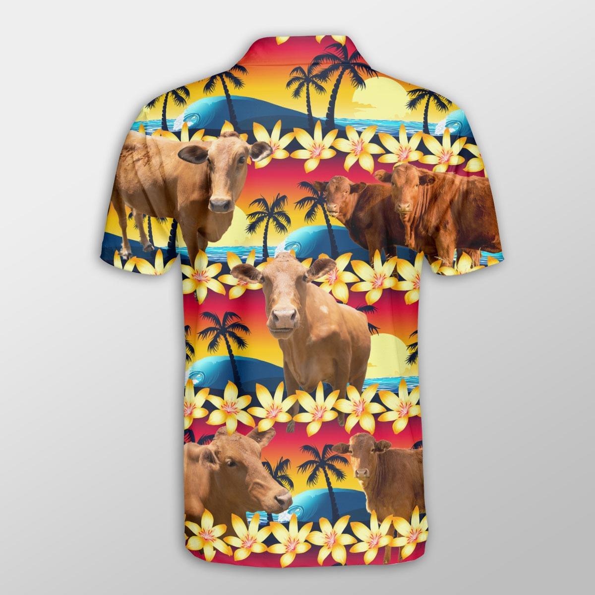 Beefmaster Men Polo Shirts - Beefmaster Beach Sunset Pattern Button Shirts For Men - Perfect Gift For Beefmaster Lovers, Cattle Lovers - Amzanimalsgift