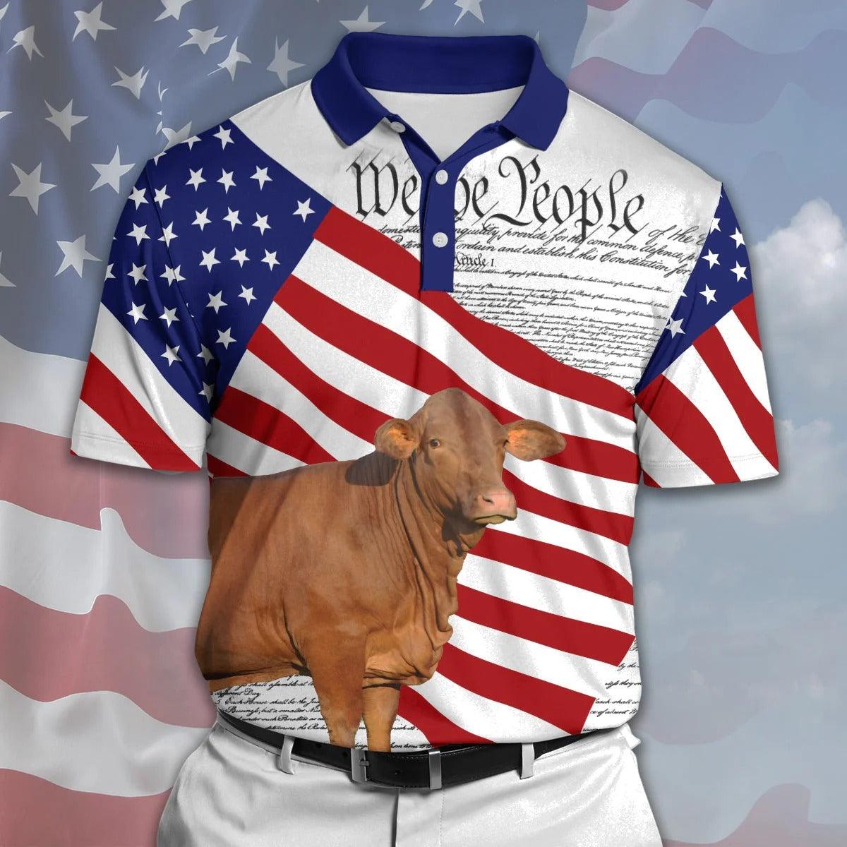 Beefmaster Men Polo Shirts - Beefmaster States Of America Polo Shirts For Men - Perfect Gift For Beefmaster Lovers, Cattle Lovers - Amzanimalsgift