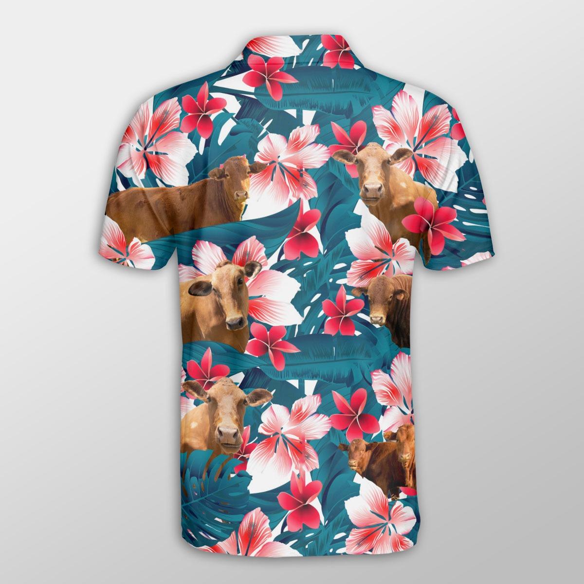 Beefmaster Men Polo Shirts - Beefmaster Tropical Floral Pattern Button Shirts For Men - Perfect Gift For Beefmaster Lovers, Cattle Lovers - Amzanimalsgift