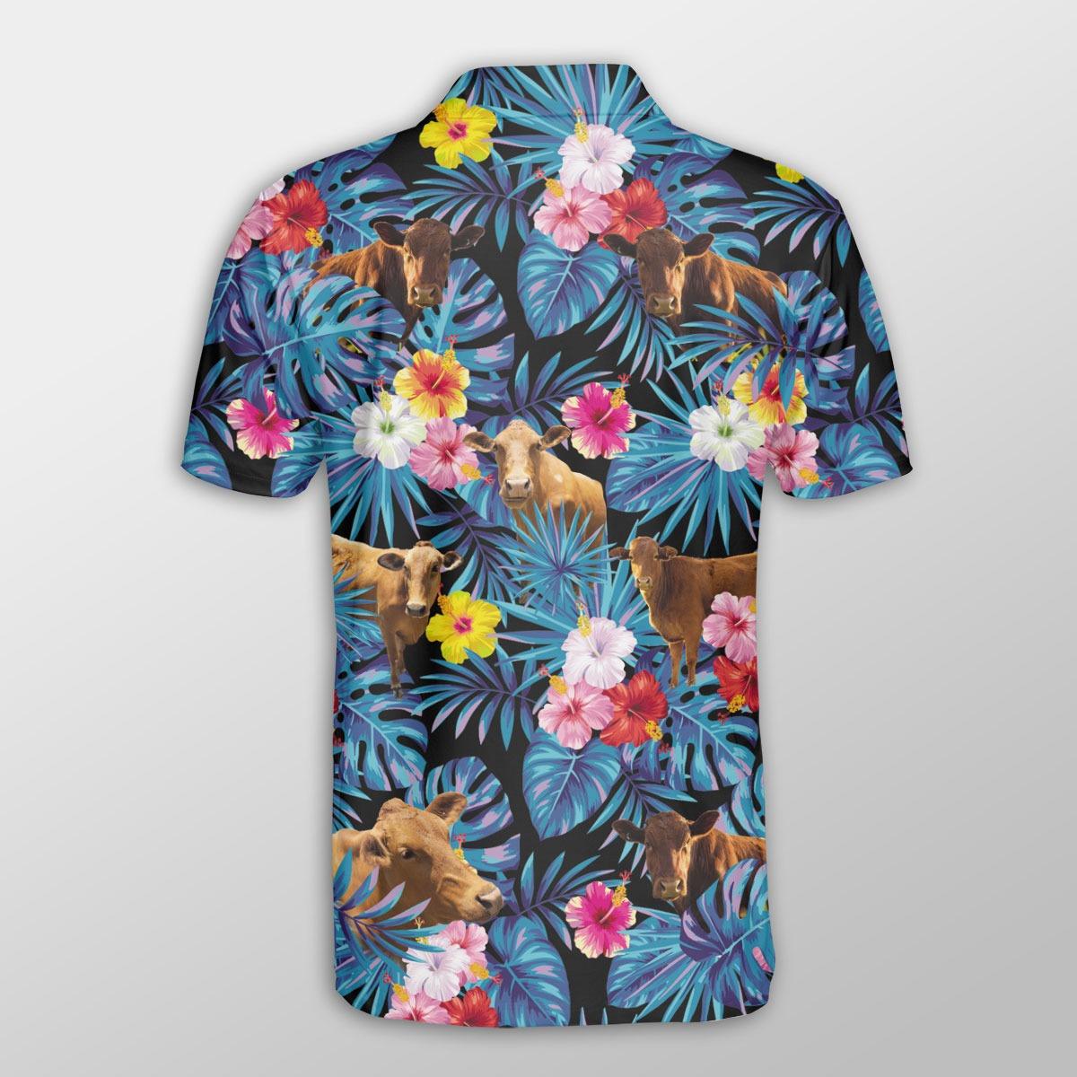 Beefmaster Men Polo Shirts For Summer - Beefmaster Tropical Flowers Leaves Pattern Button Shirts For Men - Perfect Gift For Beefmaster Lovers, Cattle Lovers - Amzanimalsgift