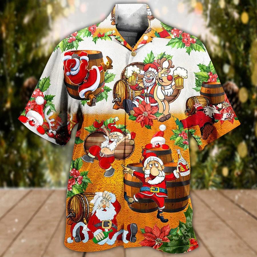 Beer Hawaiian Shirt, Beer Christmas, Reindeer And Santa Claus Drinking Beer Aloha Shirt For Men And Women - Perfect Gift For Beer Lovers, Christmas - Amzanimalsgift