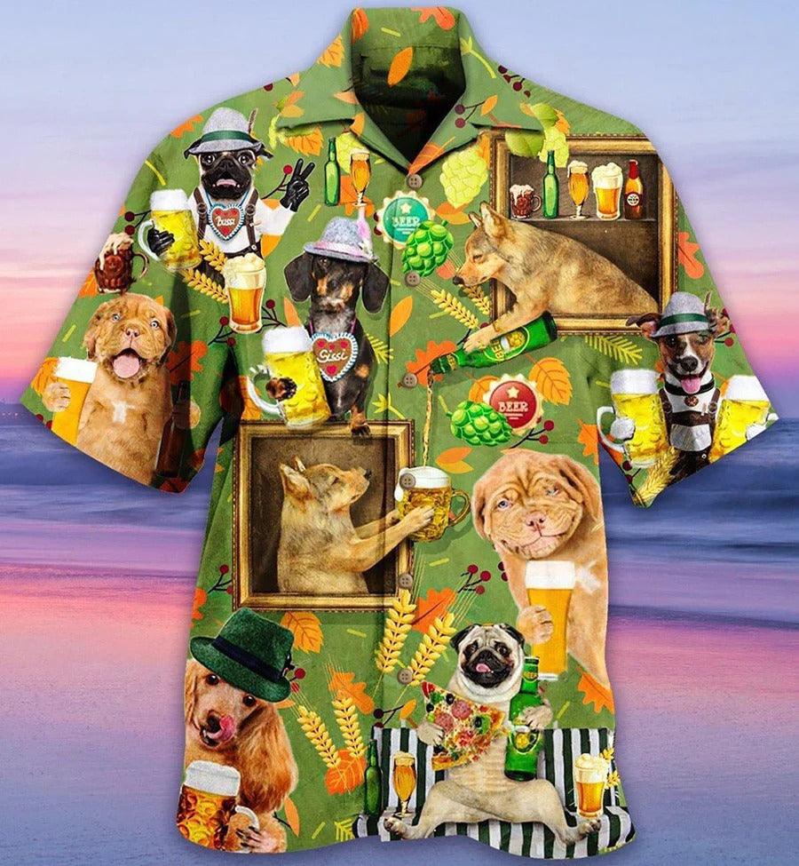 Beer Hawaiian Shirt, Tropical Bar, Dogs Drink Beer Aloha Shirt For Men And Women - Perfect Gift For Beer Lovers, Dog Lovers - Amzanimalsgift