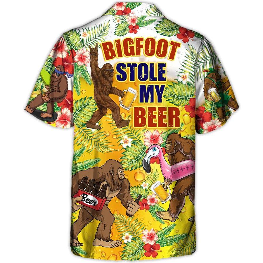 Beer Hawaiian Shirt, Tropical Leaf, Bigfoot Drink Beer, Bigfoot Stole My Beer Aloha Shirt For Men And Women - Perfect Gift For Beer Lovers, Summer - Amzanimalsgift