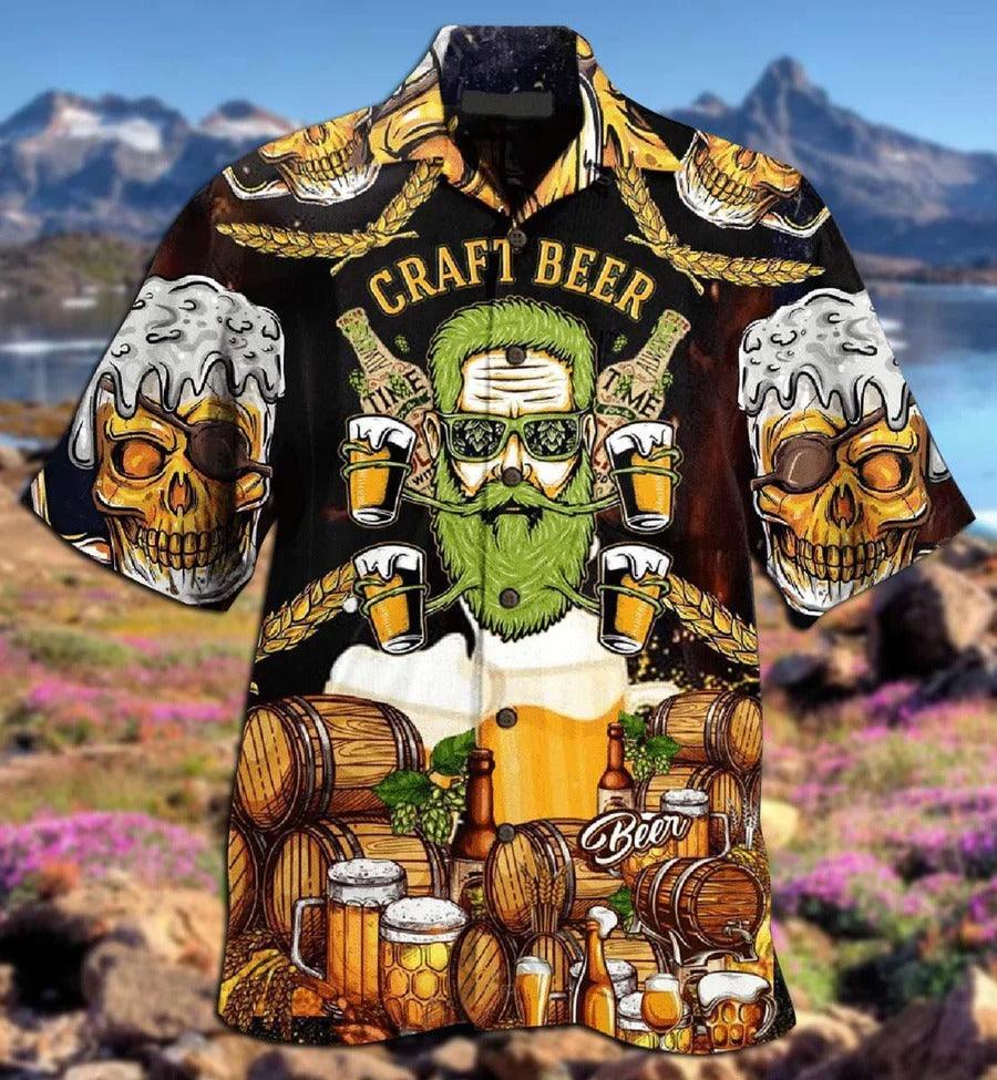 Beer Hawaiian Shirt, Tropical Summer, Skull Craft Beer Aloha Shirt For Men And Women - Perfect Gift For Beer Lovers, Summer - Amzanimalsgift
