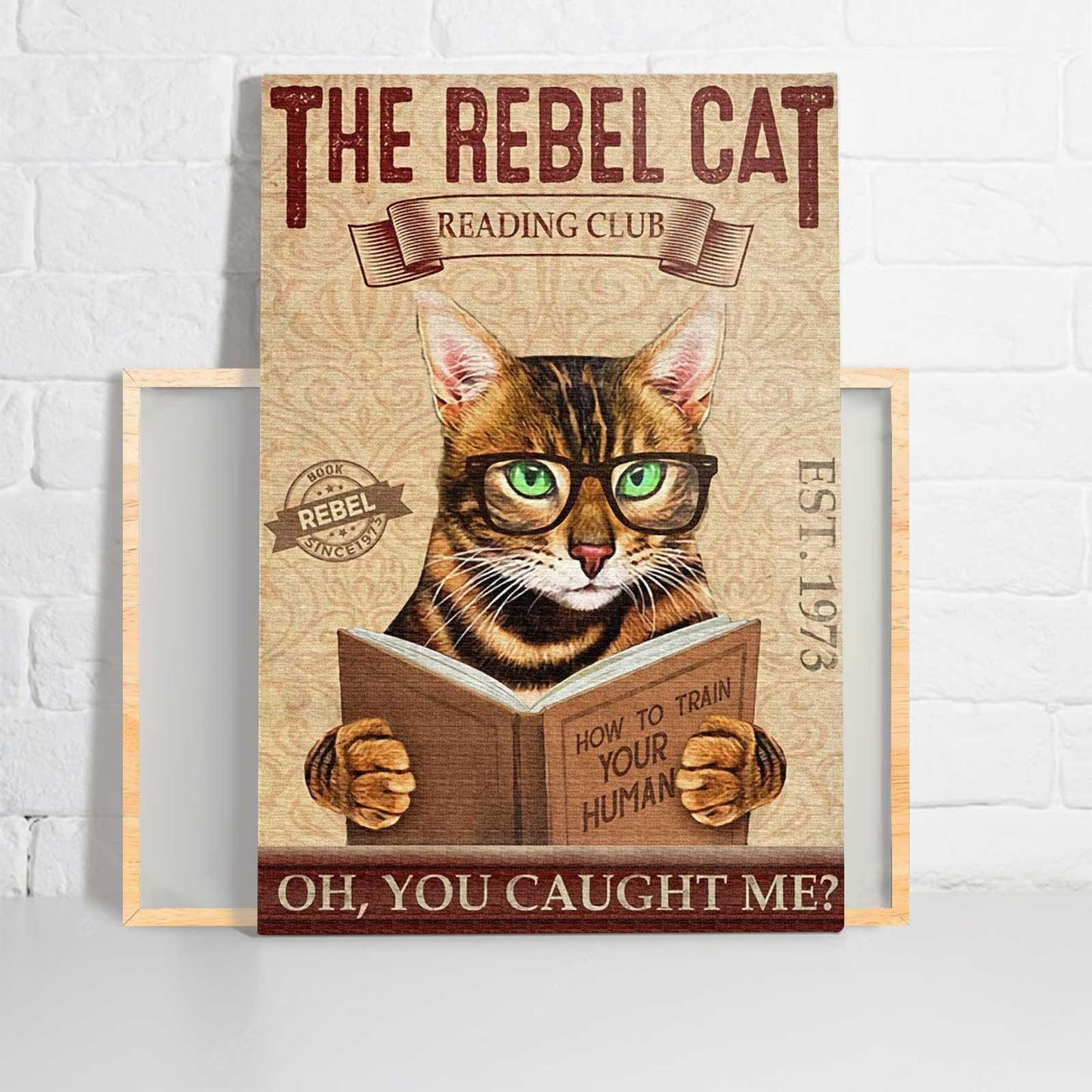 Bengal Cat Portrait Canvas - Bengal Cat Reading Club You Caught Me - Great Gift For Family, Bengal Cat Lovers, Owners, Cat Lovers - Amzanimalsgift