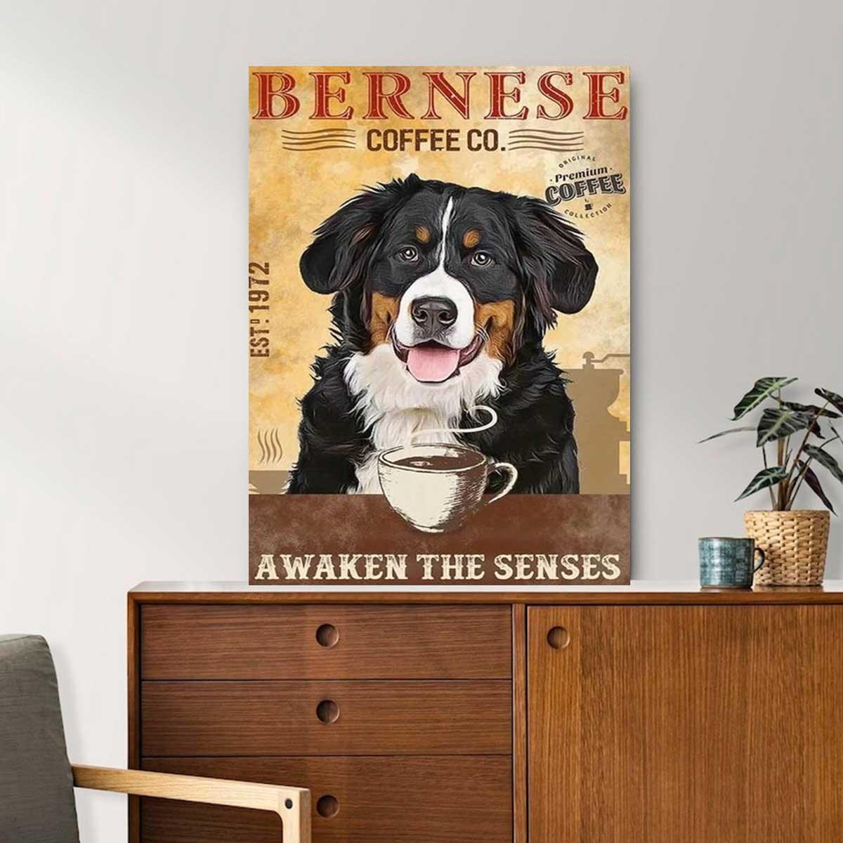 Bernese Mountain Portrait Canvas, Dog Coffee Awaken the senses Premium Wrapped Canvas - Gift For Family, Friends, Dog Lovers - Amzanimalsgift