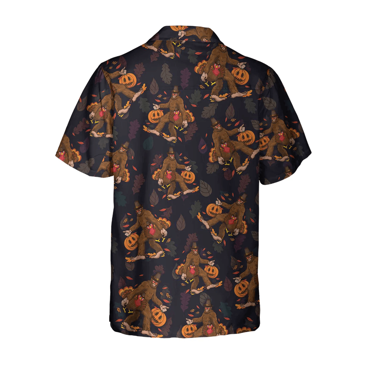 Bigfoot Hawaiian Shirt, Bigfoot Grabbing Turkey And Pumpkin Hawaiian Shirt For Men Hawaiian Shirt - Perfect Gift For Husband, Boyfriend, Friend, Family - Amzanimalsgift