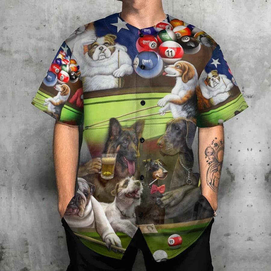 Billiard Baseball Jersey, Funny Dogs, Beer, Billiard Independence Day Baseball Jersey For Men And Women - Perfect Gift For Billiard Lovers, Dog Lovers - Amzanimalsgift