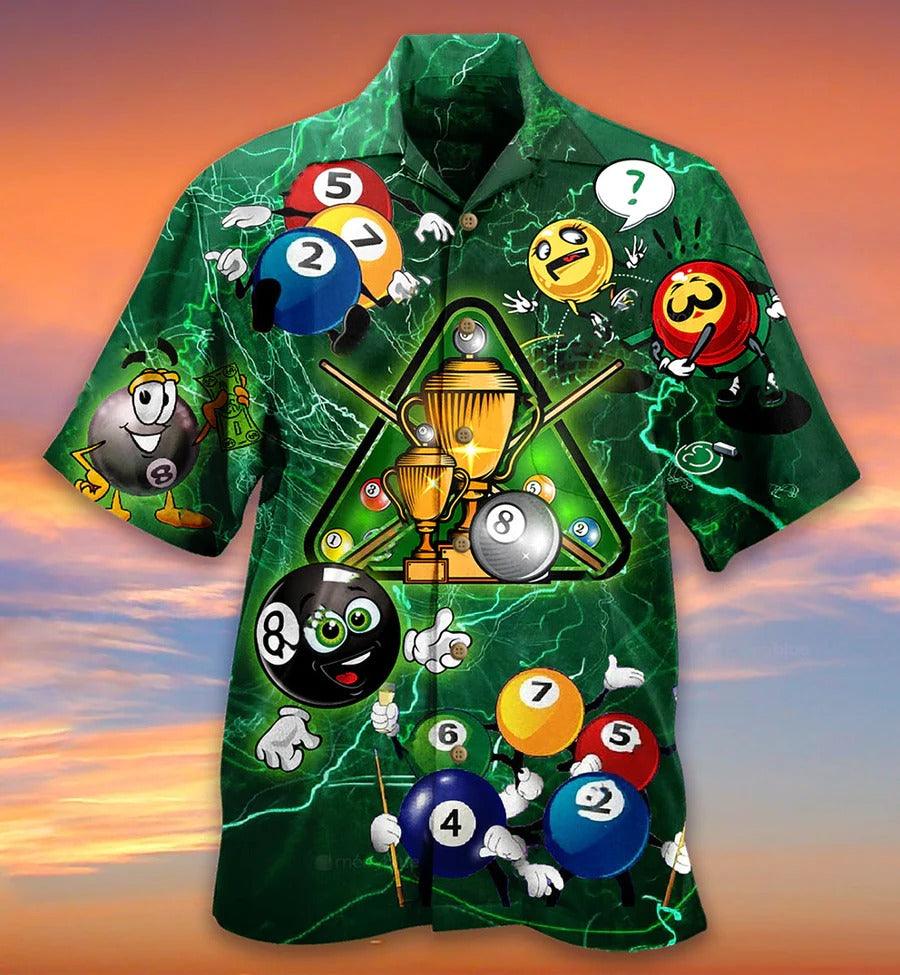 Billiard Hawaiian Shirt, Billiard Champion Aloha Hawaiian Shirt, Billiard Lover Green Lightning Aloha Shirt For Men - Perfect Gift For Billiard Lovers - Amzanimalsgift