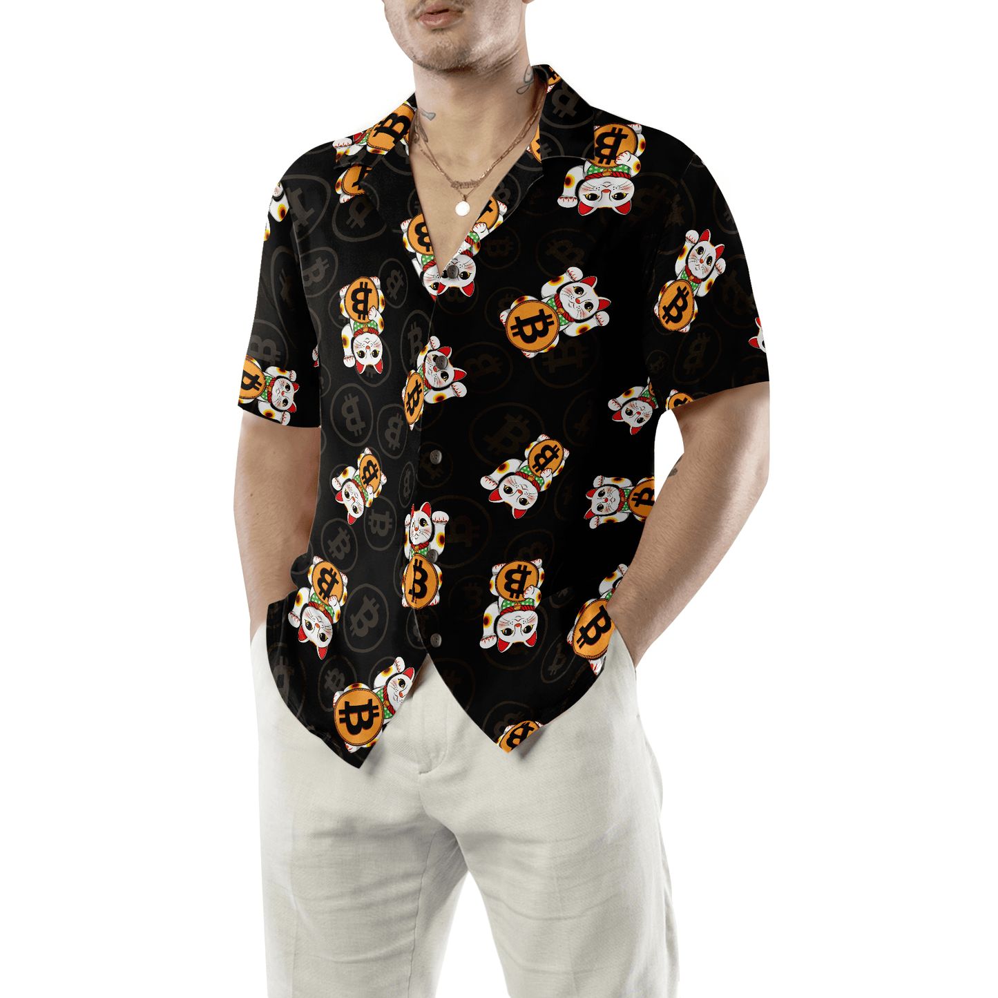 Bitcoin Hawaiian Shirt, Lucky Cat Colorful Summer Aloha Shirt For Men Women, Perfect Gift For Friend, Family, Husband, Wife, Boyfriend, Girlfriend - Amzanimalsgift
